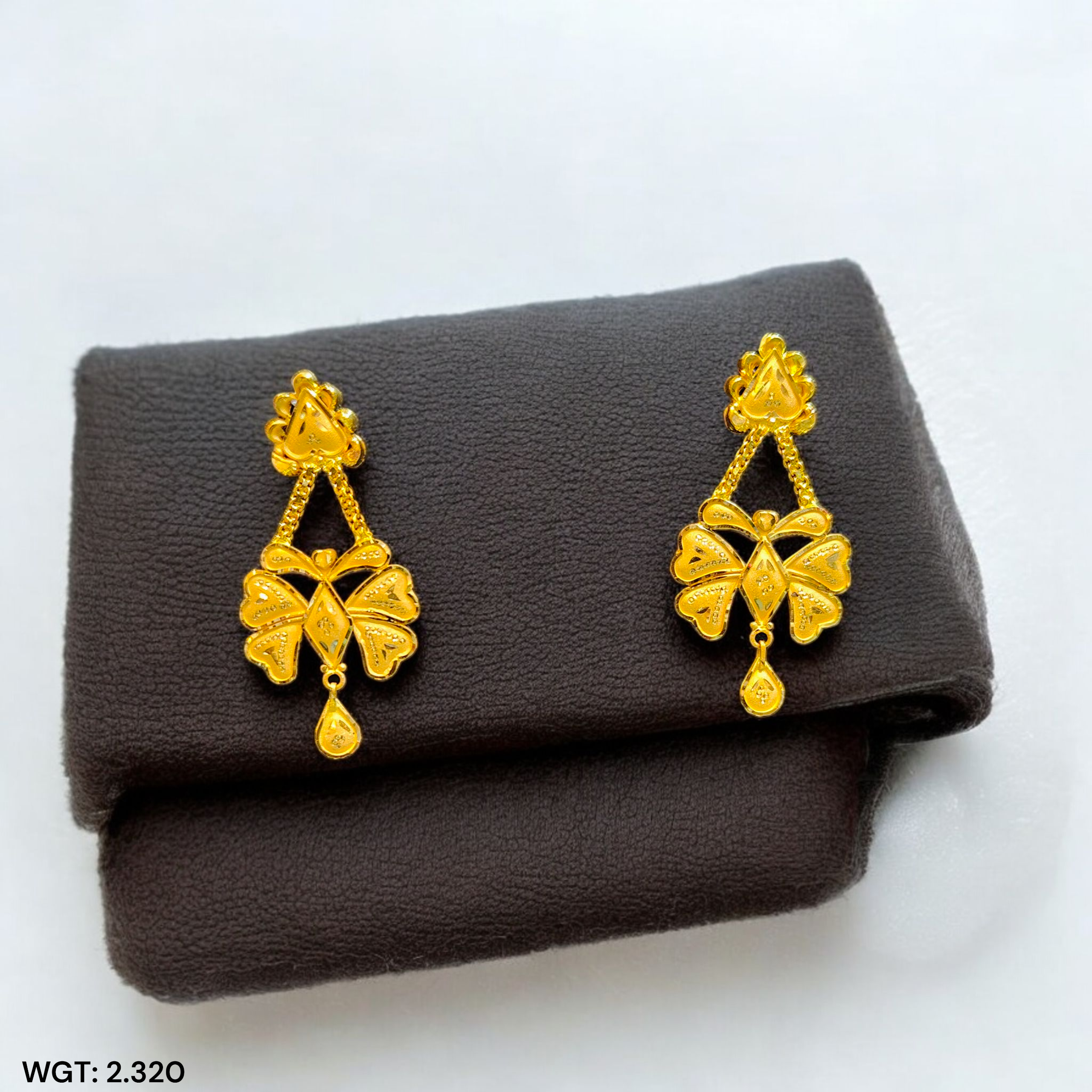 (GER22) BIS CERTIFIED WGT: 2.320 GM APPROX HUID HALLMARK 916 22KT GOLD EARRINGS KANBALA 1 PAIR FOR WOMEN.