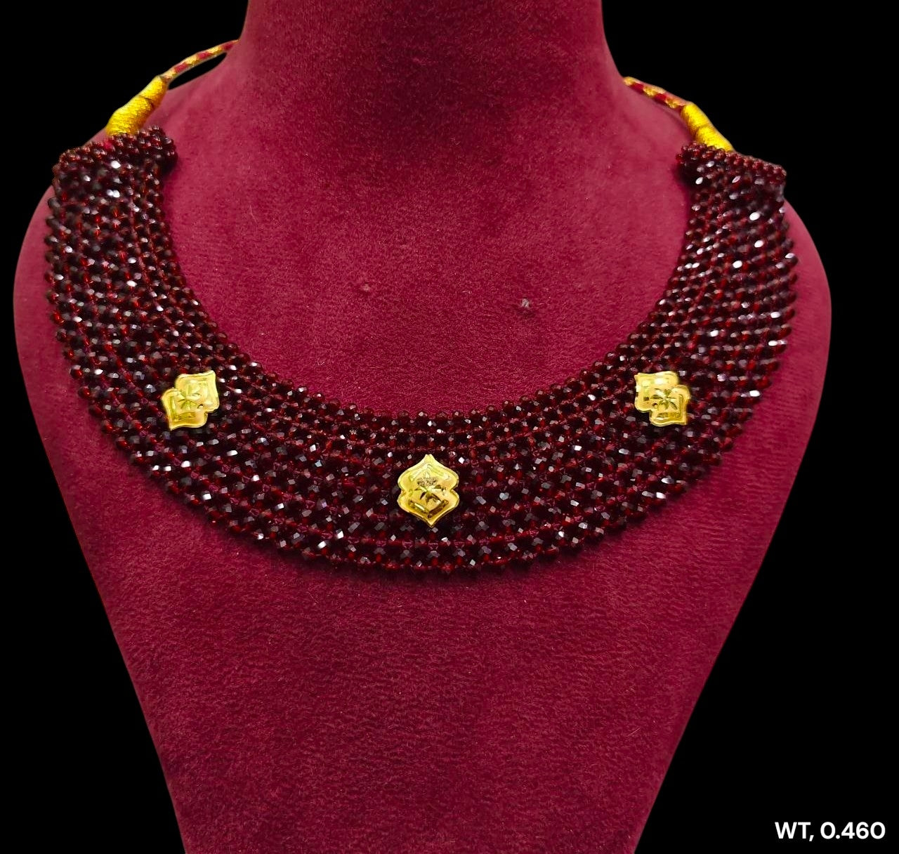 GOLD MOTI HAR- (WGT: 0.460 GM APPROX) HUID HALLMARK 375 9KT GOLD CRYSTAL CHATAI NECKLACE 1 PIECE WITH ADJUSTABLE TASSE.