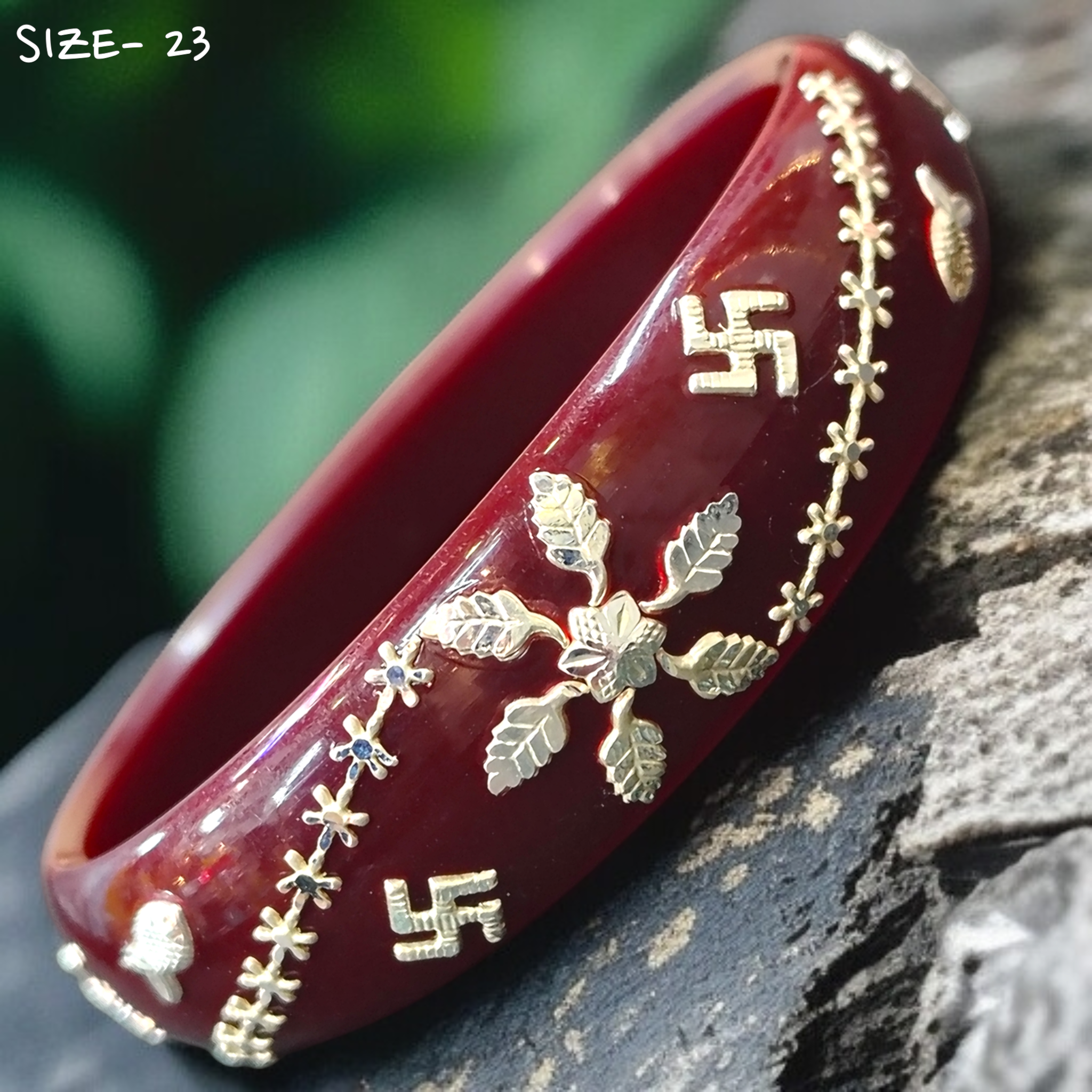 (SSP) (SIZE- 23) MAROON PASTING DESIGN 925 ORIGINAL SILVER POLA BANGLES FOR WOMEN 1 PC - SOLD AS MRP BY RAJLAXMI.