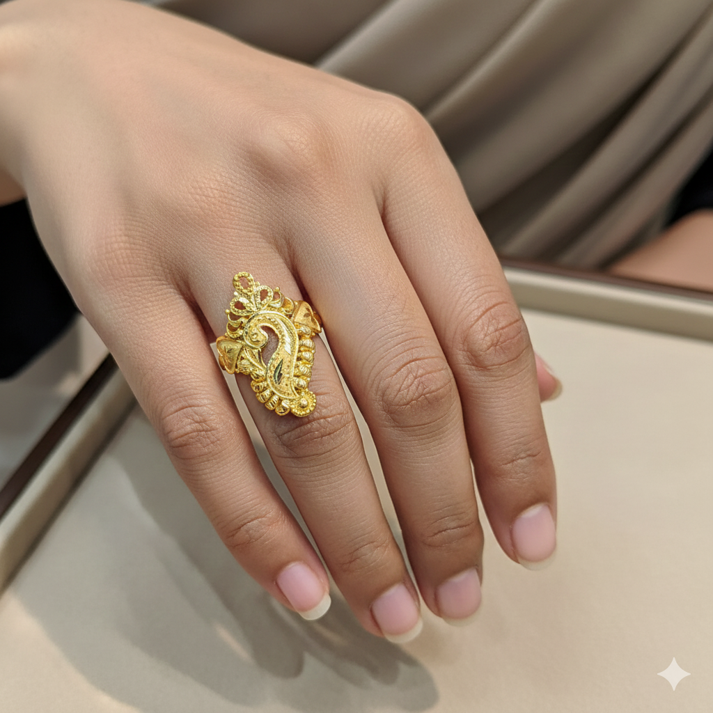 LADIES RING- TRJ (SIZE: 13) WGT: 2.050 GM APPROX 22KT HUID HALLMARK GOLD RING FOR WOMEN 1 PIECE.