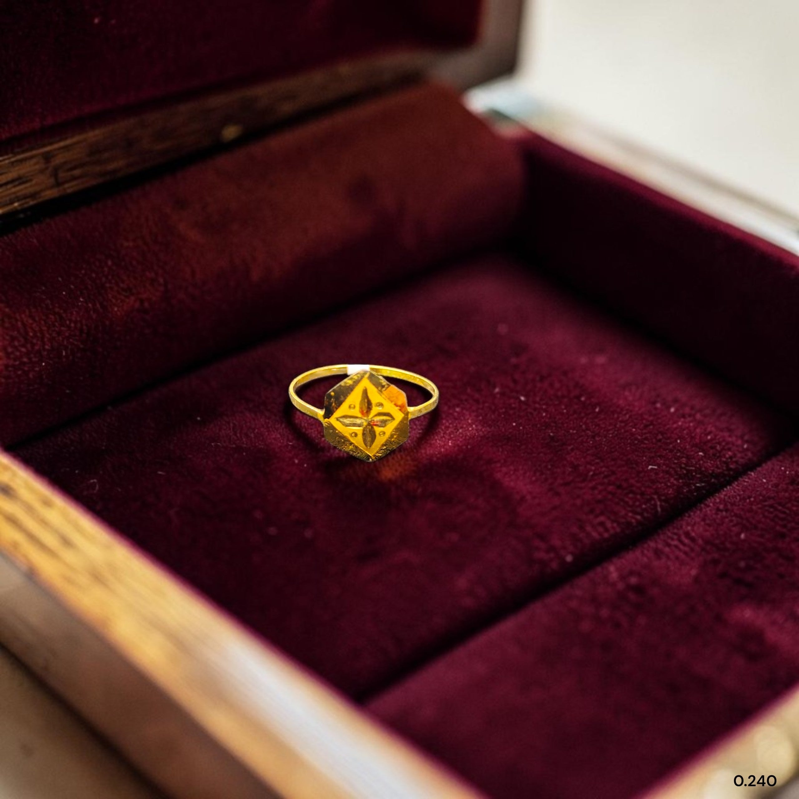 BABY JEWELLERY- TRJ WGT: 0.240 GM APPROX 22KT HUID HALLMARK GOLD BABY FINGER RING 1 PIECE FOR RICE CEREMONY & BIRTHDAY.