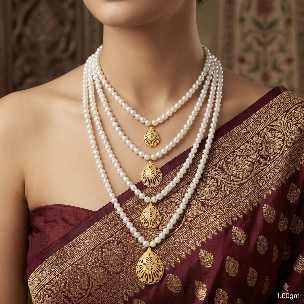 (GMH)- (WGT: 1.000 GM APPROX) BIS CERTIFIED HUID HALLMARK 22KT GOLD MOTI SITAHAR NECKLACE 1 PIECE WITH ADJUSTABLE TASSEL.