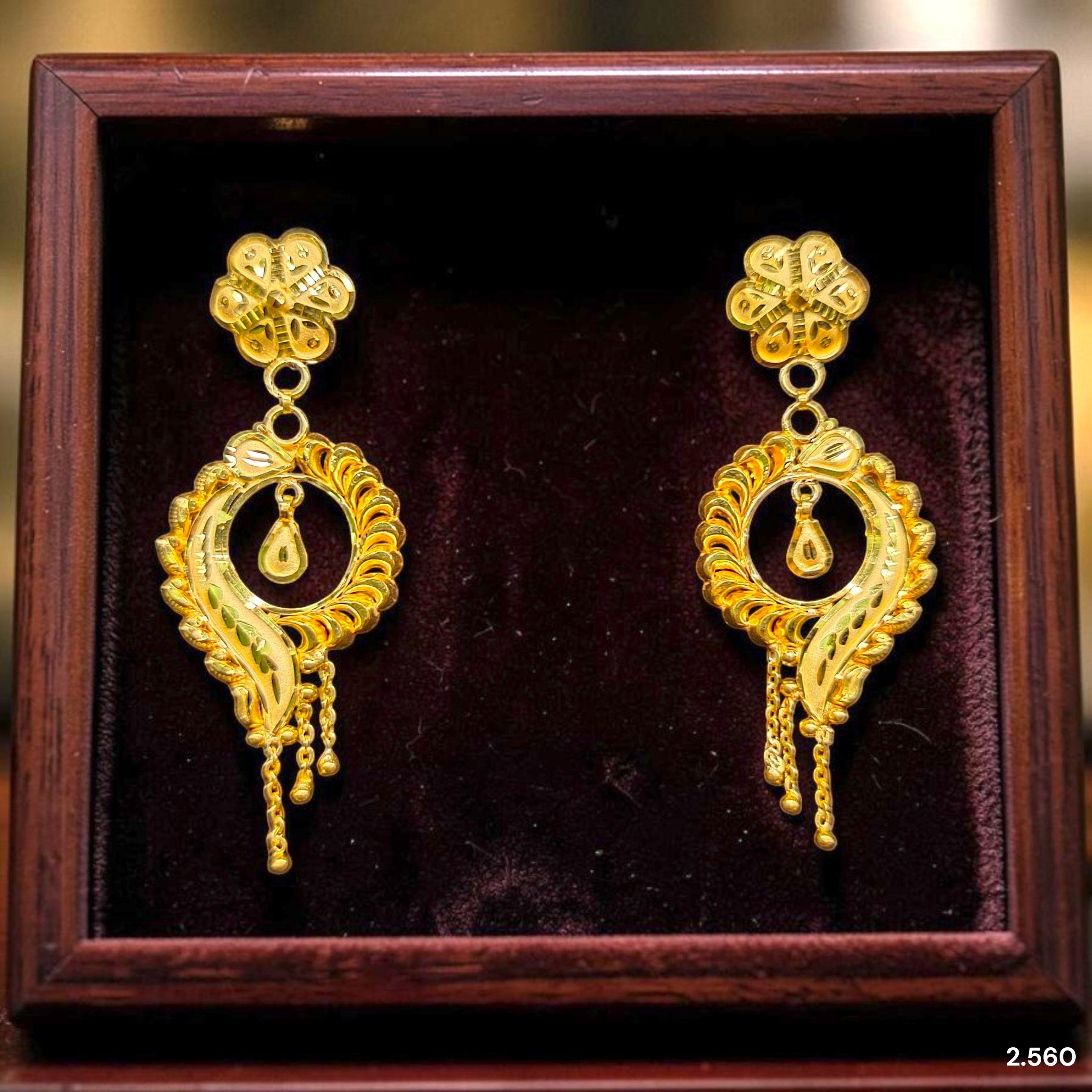GOLD EARRINGS- (WGT: 2.560 GM APPROX) BIS CERTIFIED HUID HALLMARK 9KT GOLD EARRINGS 1 PAIR FOR WOMEN (BEST FOR GIFT IN MARRIAGE). (FVC1HK)-(9BELWM)