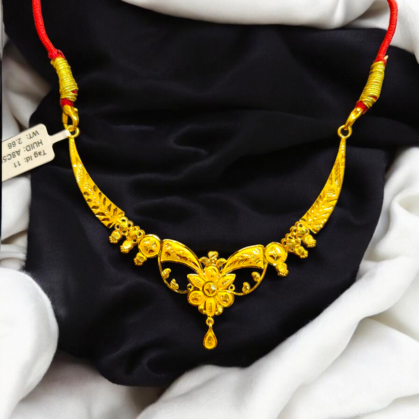 GOLD CHOKER NECKLACE- WGT: 2.660 BIS CERTIFIED HUID HALLMARK 916 22KT GOLD NECKLACE 1 PIECE WITH FREE ADJUSTABLE TASSEL FOR WOMEN.