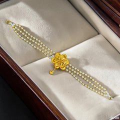 GMC9K- (9A83WQ)-(WGT: 0.700 GM APPROX) BIS CERTIFIED HUID HALLMARK 375 9KT GOLD MOTI CHOKER 1 PIECE WITH ADJUSTABLE TASSEL FOR GIFT IN MARRIAGE.