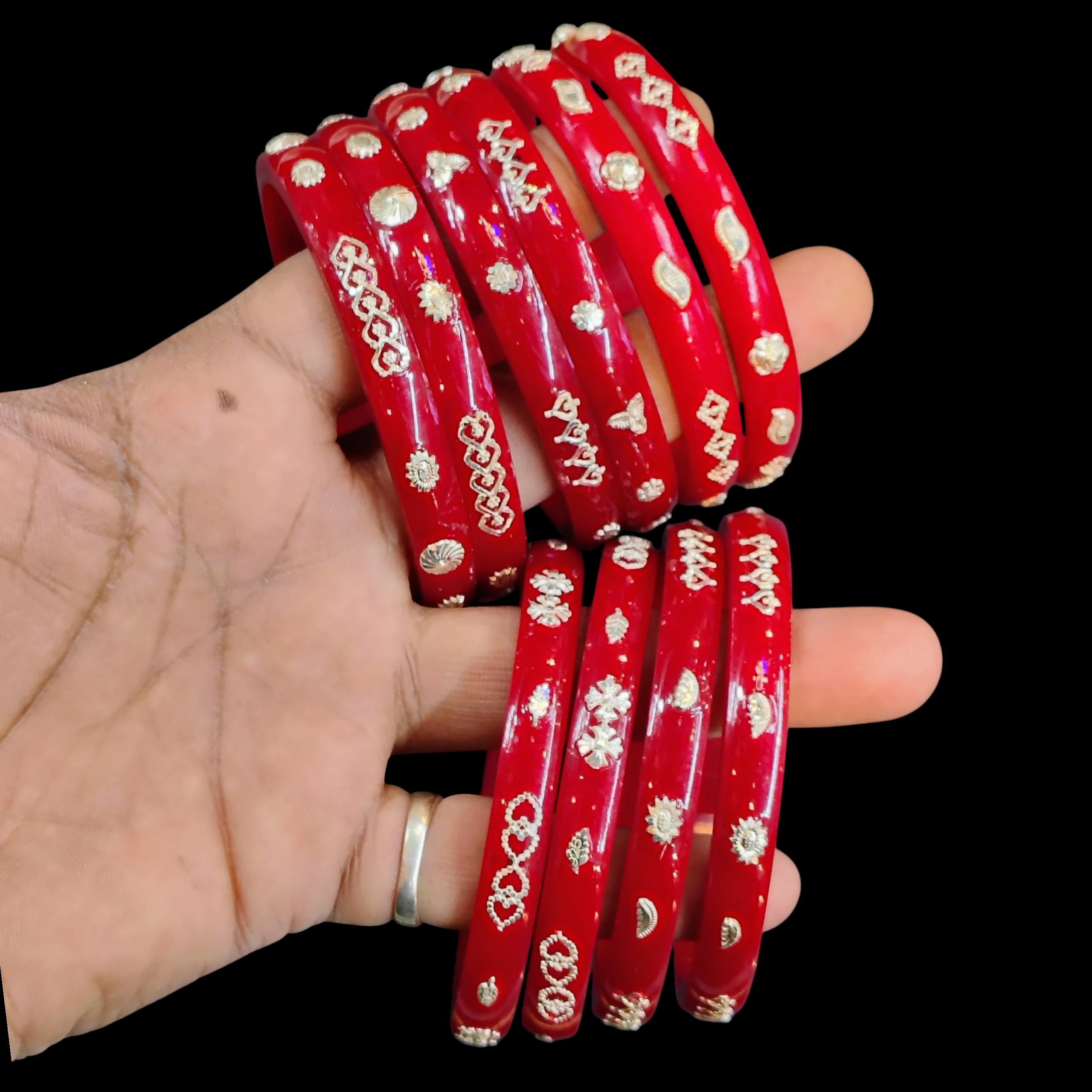(SSP) RED COLOUR LASER PASTING DESIGN ORIGINAL HALLMARK 925 SILVER PASTING POLA FOR WOMEN 1 PAIR - SOLD AS MRP BY RAJLAXMI (GET ANY DESIGN AS PER SIZE).