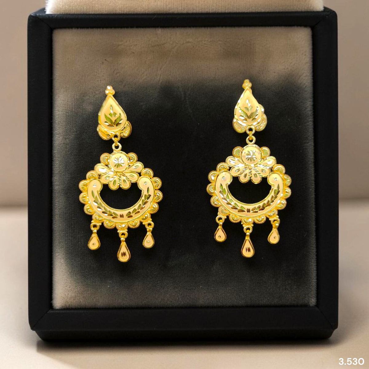 GOLD EARRINGS- (WGT: 3.530 GM APPROX) BIS CERTIFIED HUID HALLMARK 9KT GOLD EARRINGS 1 PAIR FOR WOMEN (BEST FOR GIFT IN MARRIAGE). (RGYNRG)-(T6I6AD)