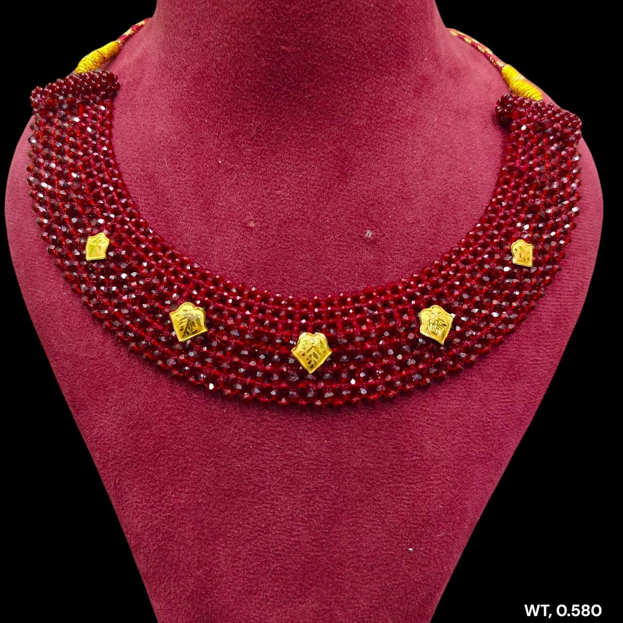 GOLD MOTI HAR- (WGT: 0.580 GM APPROX) HUID HALLMARK 375 9KT GOLD CRYSTAL CHATAI NECKLACE 1 PIECE WITH ADJUSTABLE TASSEL.