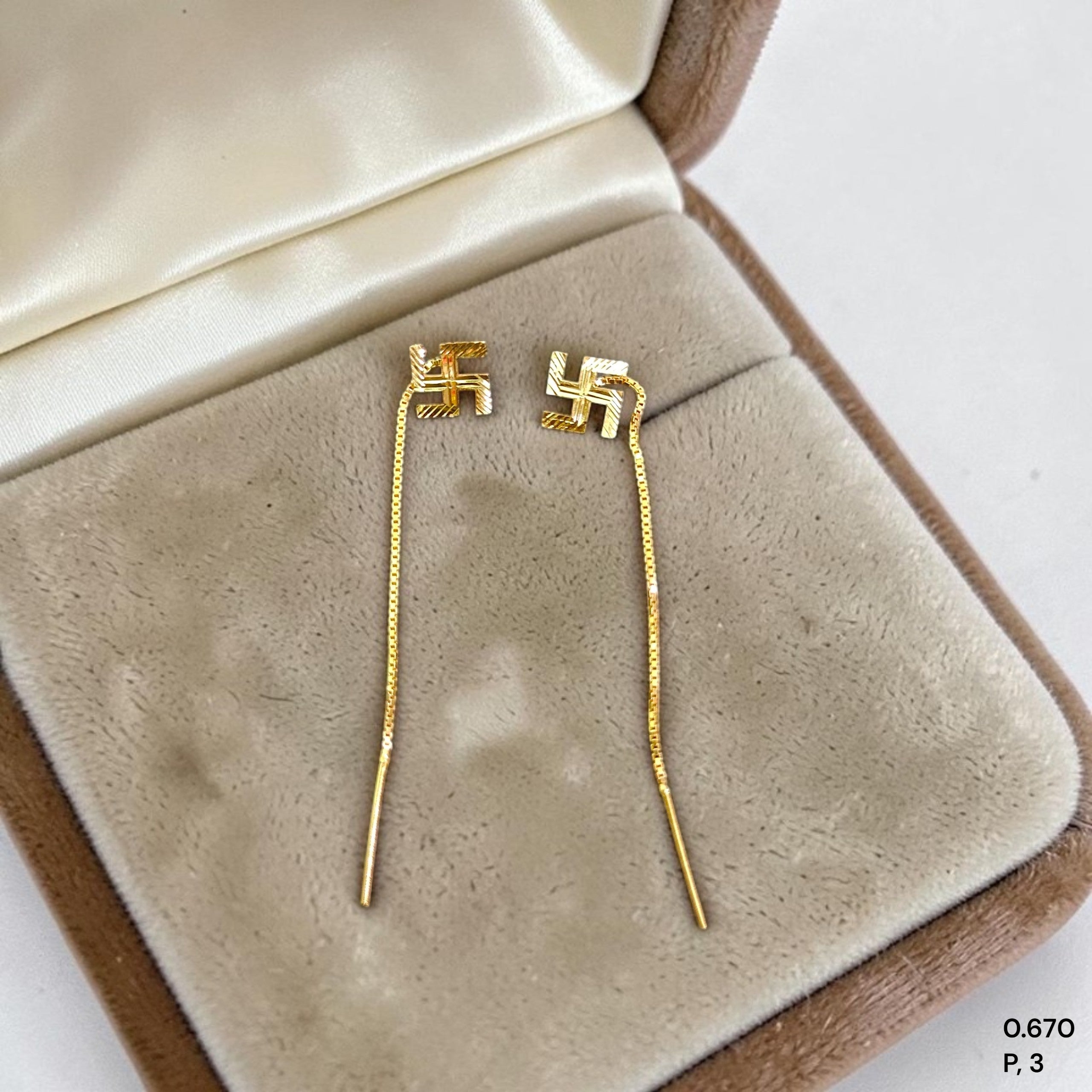 GOLD SUIDHAGA- (WGT: 0.670 GM APPROX) BIS CERTIFIED HUID HALLMARK 9KT GOLD SUIDHAGA EARRINGS (1 PAIR) FOR WOMEN.