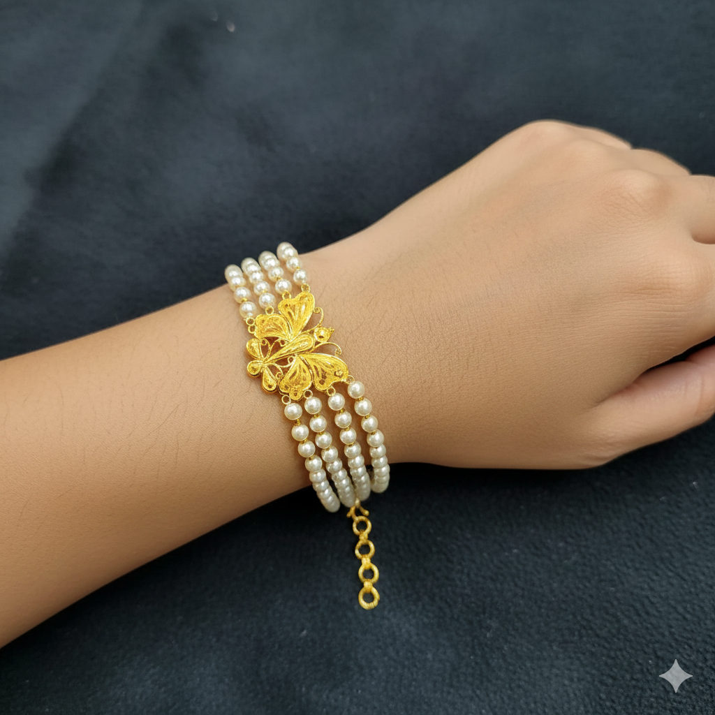 (GMW) RAJLAXMI WGT: 1.420 GM APPROX HUID HALLMARK 916 22KT GOLD MANTASHA WITH PEARL CHAIN FOR WOMEN.