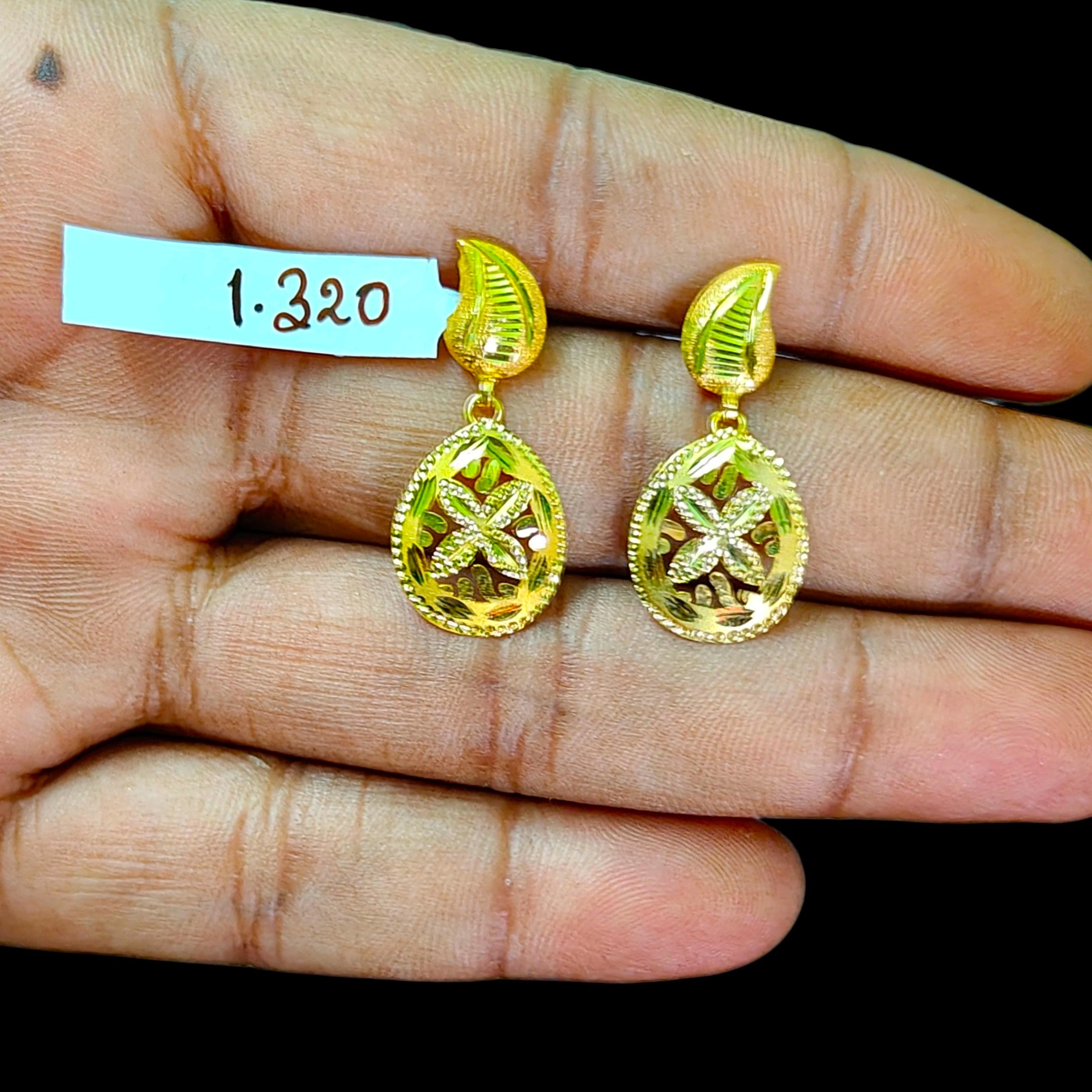 GOLD EARRINGS- (WGT: 1.320 GM APPROX) BIS CERTIFIED HUID HALLMARK 9KT GOLD EARRINGS 1 PAIR FOR WOMEN (BEST FOR GIFT IN MARRIAGE).