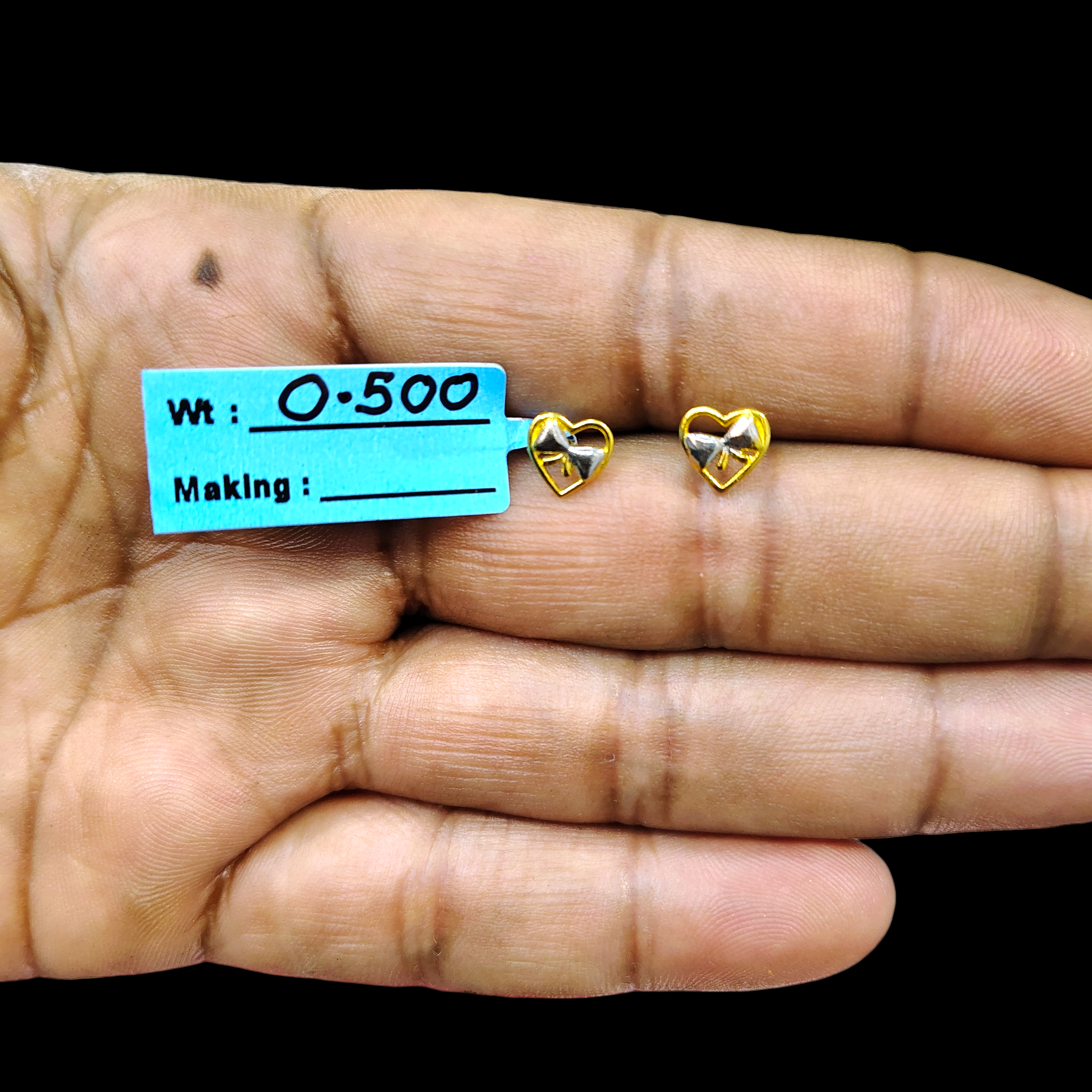 BABY JEWELLERY STUD EARRING- TRJ BABY TOPS WGT: 0.500 GM APPROX BIS CERTIFIED HUID HALLMARK 9KT GOLD STUD EARRINGS FOR WOMEN 1 PAIR FOR REGULAR USE.