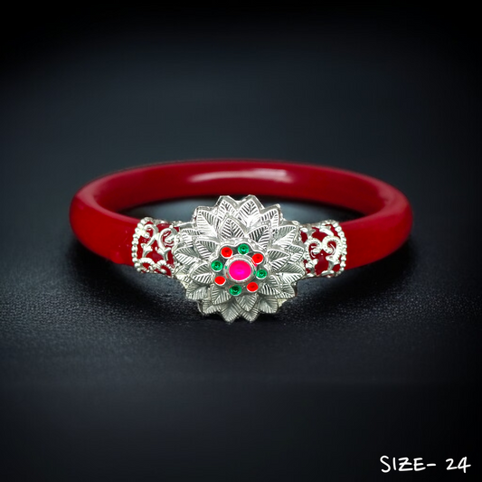 (SSP) (SIZE- 24) 925 ORIGINAL SILVER MUKH POLA BANGLES FOR WOMEN 1 PC - SOLD AS MRP BY RAJLAXMI.