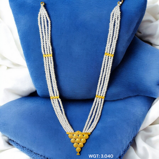 RAJLAXMI WGT: 3.040 GM APPROX HUID HALLMARK 22KT GOLD MOTI SITAHAR 1 PIECE WITH ADJUSTABLE TASSEL.