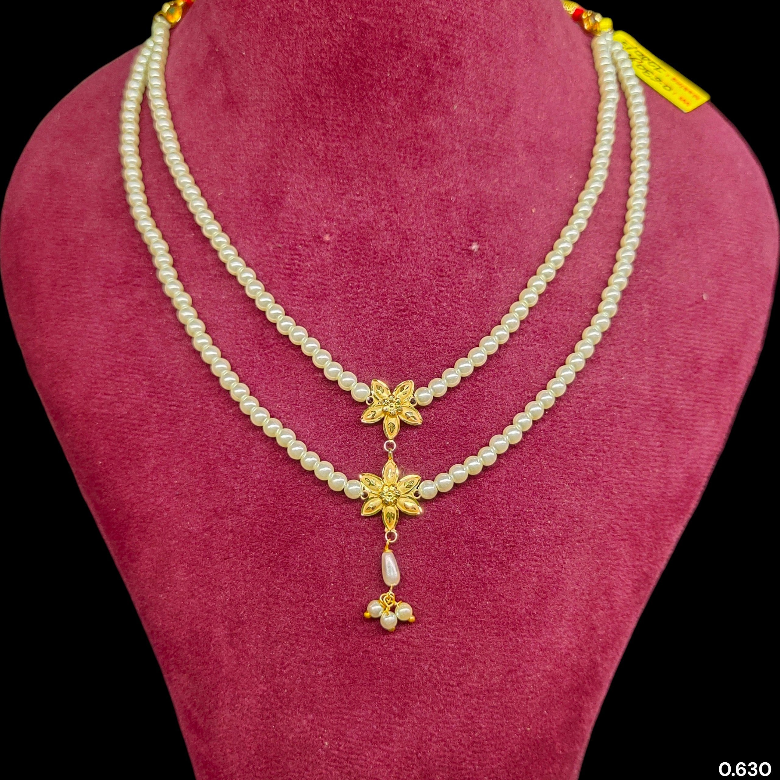 GOLD MOTI HAR- (WGT: 0.630 GM APPROX) BIS CERTIFIED HUID HALLMARK 375 9KT GOLD MOTI NECKLACE 1 PIECE  WITH ADJUSTABLE TASSEL FOR GIFT IN MARRIAGE.(E5VMY9)