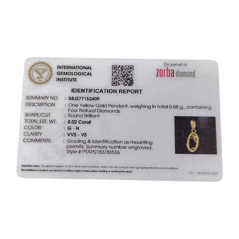 RAJLAXMI DIAMOND JEWELLERY - WGT: 0.680 GM - NATURAL DIAMOND (0.02 CENT) HUID HALLMARK 18KT DIAMOND PENDANT LOCKET FOR WOMEN WITH CERTIFICATE OF AUTHENTICITY BY ZORBA (DESIGN NO: PTAP0183) *CHAIN NOT INCLUDED.
