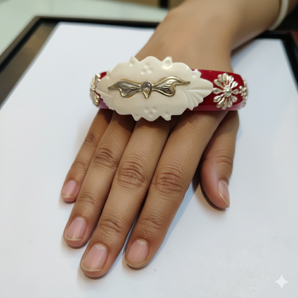 (TSP) (SIZE- 27) 925 ORIGINAL SILVER TILOTTAMA POLA SAKHA BADHANO BANGLES(RED COLOUR)FOR WOMEN 1 PIECE -(SOLD ON MRP).