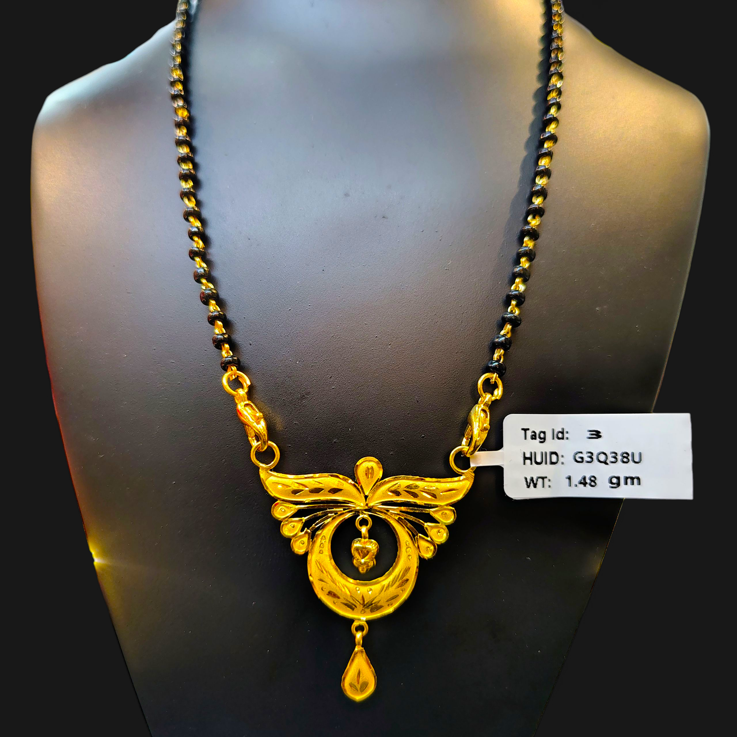 (GPM) TRJ WGT: 1.480 GM APPROX 22KT HUID HALLMARK GOLD PENDANT MANGALSUTRA 1 PIECE WITH TASSEL.
