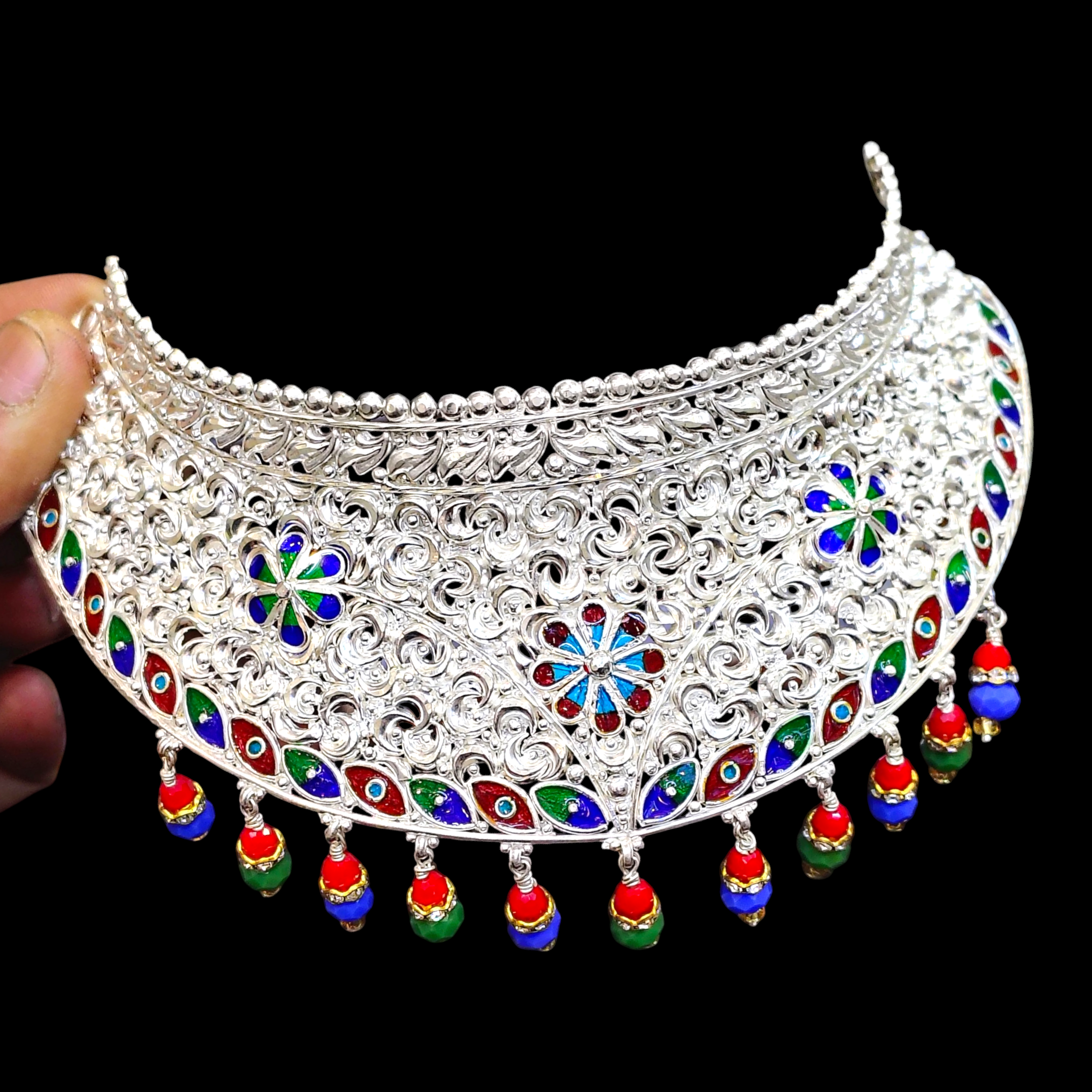 LUXURY SILVER CHOKER NECKLACE - CERTIFIED HALLMARK 925 SILVER CROWN CHOKER 1 PIECE APPROX WGT: 59.900 GM FOR BEAUTIFUL WOMEN.