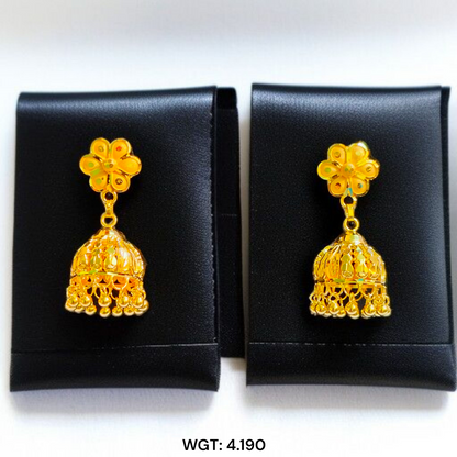 (GER22) BIS CERTIFIED WGT: 4.190 GM APPROX HUID HALLMARK 916 22KT GOLD JHUMKA EARRINGS 1 PAIR FOR WOMEN.