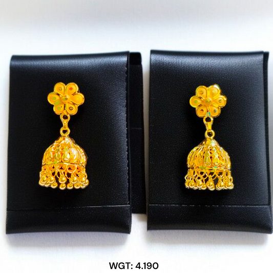(GER22) BIS CERTIFIED WGT: 4.190 GM APPROX HUID HALLMARK 916 22KT GOLD JHUMKA EARRINGS 1 PAIR FOR WOMEN.