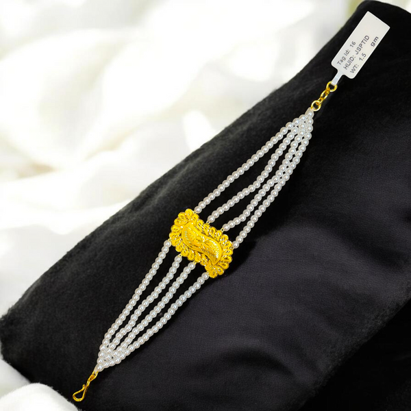 GOLD MANTASHA- RAJLAXMI WGT: 1.500 GM APPROX HUID HALLMARK 916 22KT GOLD MOTI MANTASHA WITH PEARL CHAIN FOR WOMEN.