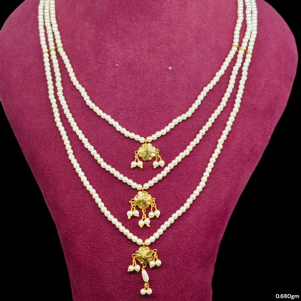 (GMH)- (WGT: 0.680 GM APPROX) BIS CERTIFIED HUID HALLMARK 9KT GOLD MOTI SITAHAR NECKLACE 1 PIECE WITH ADJUSTABLE TASSEL.