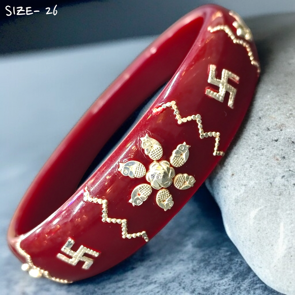 (SSP) (SIZE- 26) MAROON PASTING DESIGN 925 ORIGINAL SILVER POLA BANGLES FOR WOMEN 1 PC - SOLD AS MRP BY RAJLAXMI.
