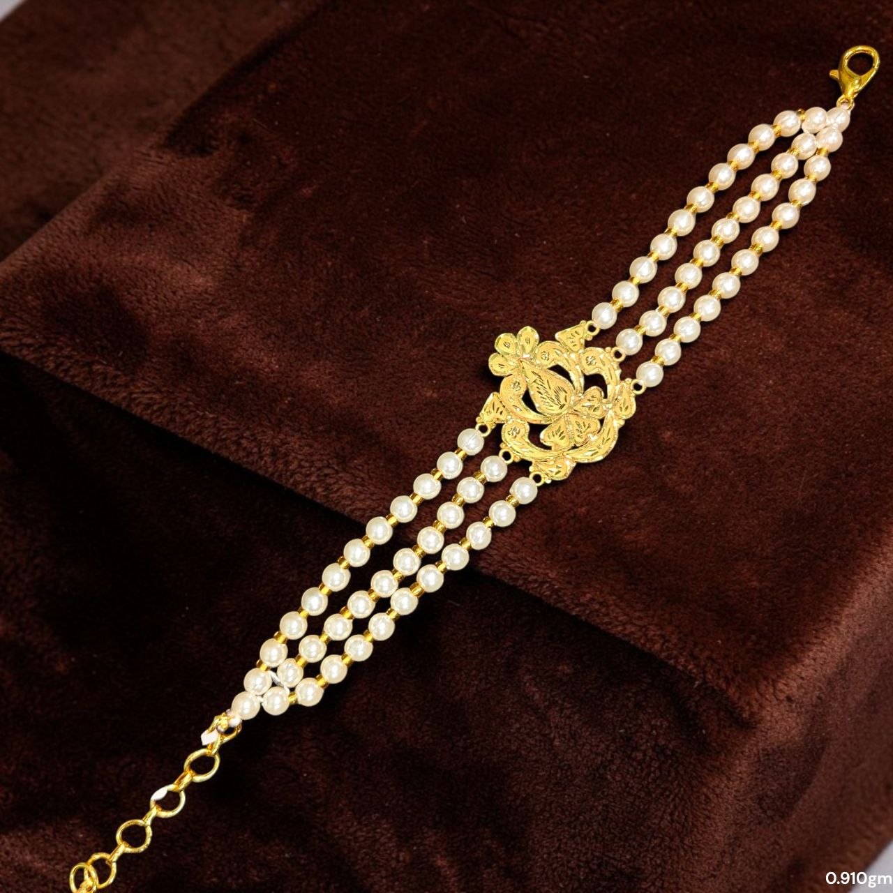 GOLD MANTASHA- (WGT: 0.910 GM APPROX) BIS CERTIFIED HUID HALLMARK 375 9KT GOLD MOTI MANTASHA WITH PEARL CHAIN FOR WOMEN.(S87N6L)