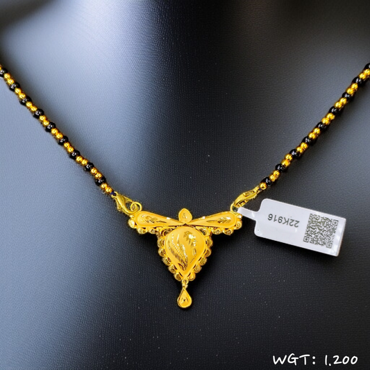 TRJ WGT: 1.200 GM APPROX 22KT HUID HALLMARK GOLD PENDANT MANGALSUTRA 1 PIECE WITH TASSEL.