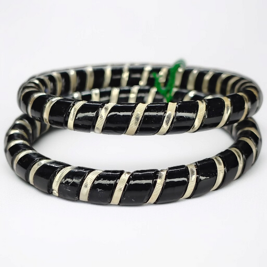 BLACK SPIRAL DESIGN 995 ORIGINAL SILVER POLA BANGLES FOR WOMEN 1 PAIR - SOLD AS MRP BY RAJLAXMI (GET FREE SILVER POLA RING) HAPPY HOURS OFFER.