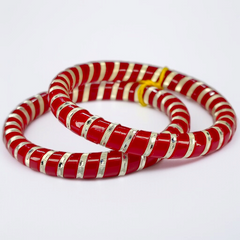 RED SPIRAL DESIGN 995 ORIGINAL SILVER POLA BANGLES FOR WOMEN 1 PAIR - SOLD AS MRP BY RAJLAXMI (GET FREE SILVER POLA RING) HAPPY HOURS OFFER