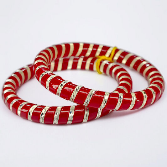 RED SPIRAL DESIGN 995 ORIGINAL SILVER POLA BANGLES FOR WOMEN 1 PAIR - SOLD AS MRP BY RAJLAXMI (GET FREE SILVER POLA RING) HAPPY HOURS OFFER