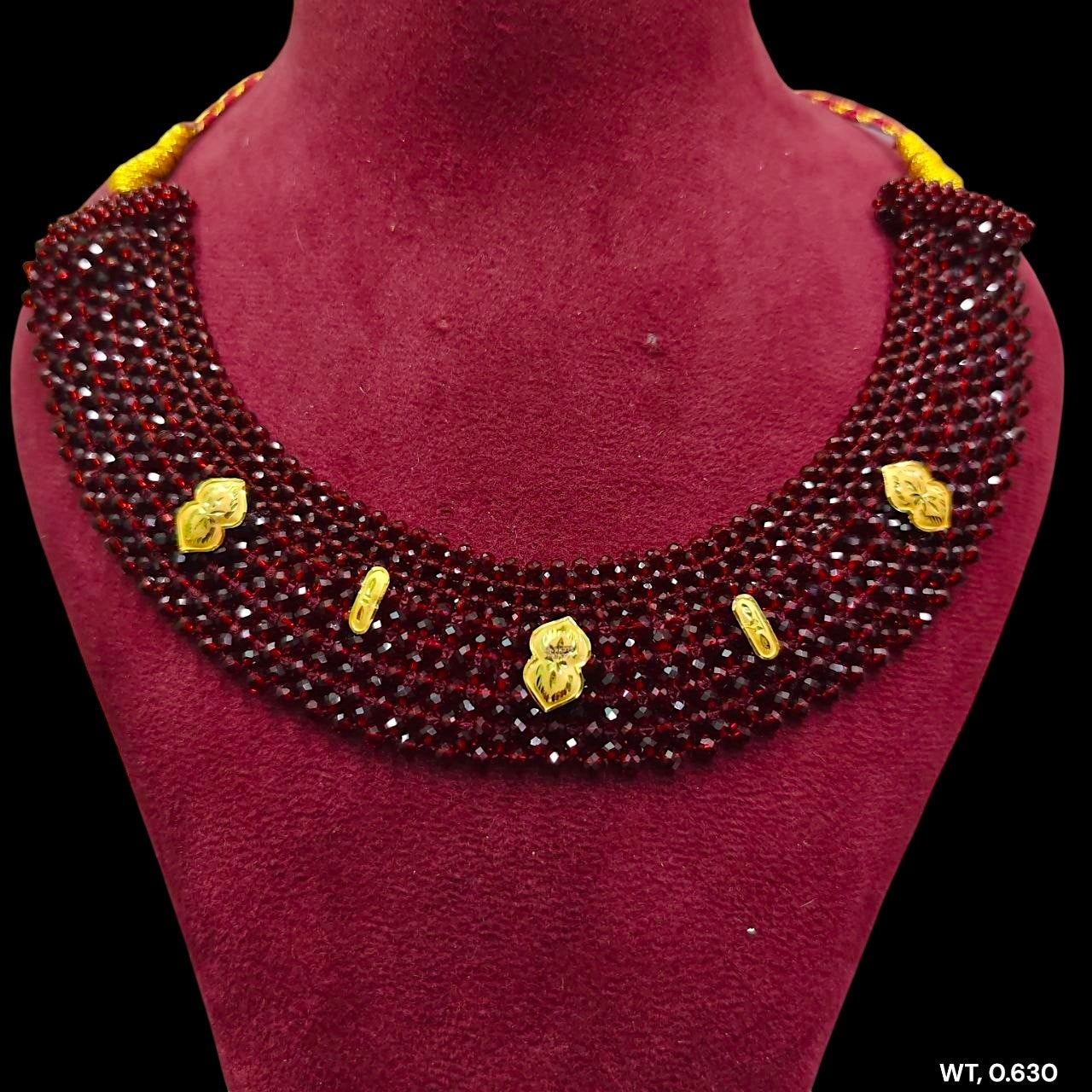 GOLD MOTI HAR- (WGT: 0.630 GM APPROX) HUID HALLMARK 375 9KT GOLD CRYSTAL CHATAI NECKLACE 1 PIECE WITH ADJUSTABLE TASSEL.