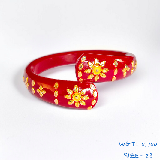 (SIZE- 23) RED COLOUR 18KT HALLMARK GOLD BRACELET POLA 1 PIECE FOR MARRIED WOMEN (REGULAR USE) APPROX WGT: 0.700 GM