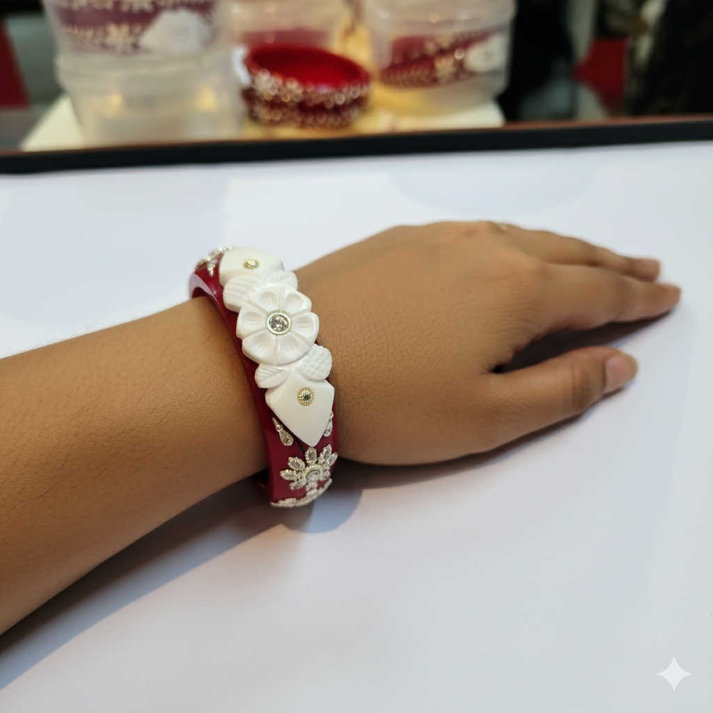 (TSP) (SIZE- 25) 925 ORIGINAL SILVER TILOTTAMA POLA SAKHA BADHANO BANGLES(RED COLOUR)FOR WOMEN 1 PIECE -(SOLD ON MRP).