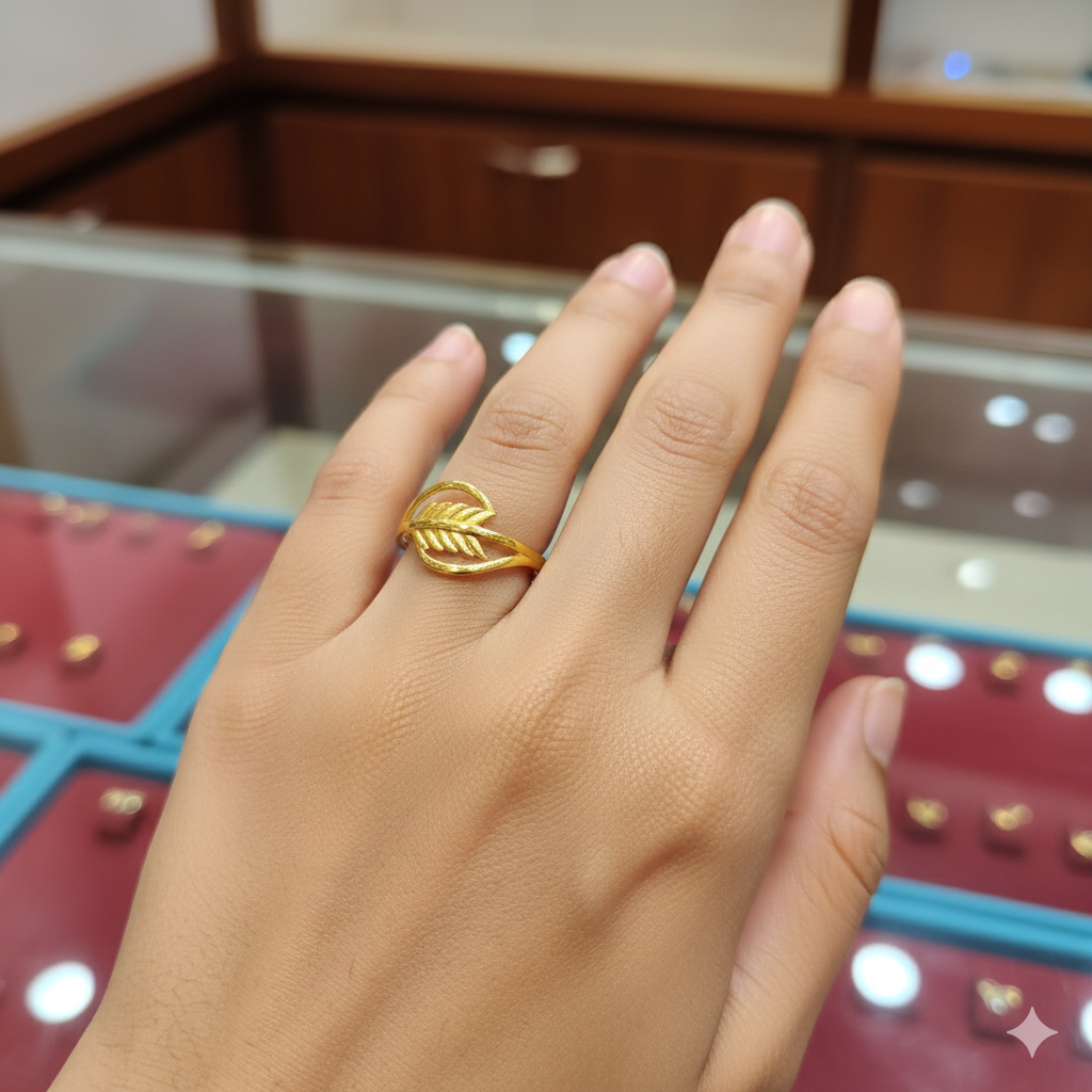 (GLFR9) TRJ (SIZE: 13) WGT: 0.830 GM APPROX BIS CERTIFIED HUID HALLMARK 9KT GOLD FINGER RING FOR WOMEN 1 PIECE FOR REGULAR USE.