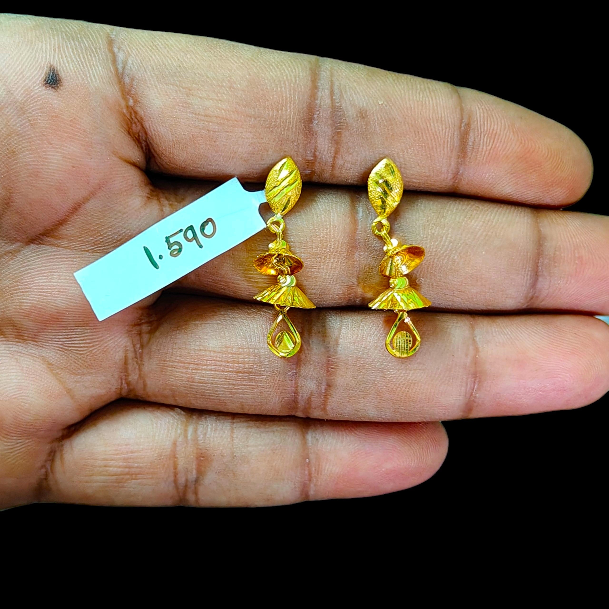 GOLD EARRINGS- (WGT: 1.590 GM APPROX) BIS CERTIFIED HUID HALLMARK 9KT GOLD EARRINGS 1 PAIR FOR WOMEN (BEST FOR GIFT IN MARRIAGE).