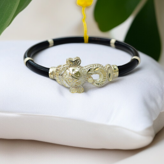(GREAT FREEDOM SALE) TRJ BLACK GANESH DESIGN 925 ORIGINAL SILVER NOA BANGLES FOR WOMEN 1 PIECE - SOLD AS MRP BY RAJLAXMI.