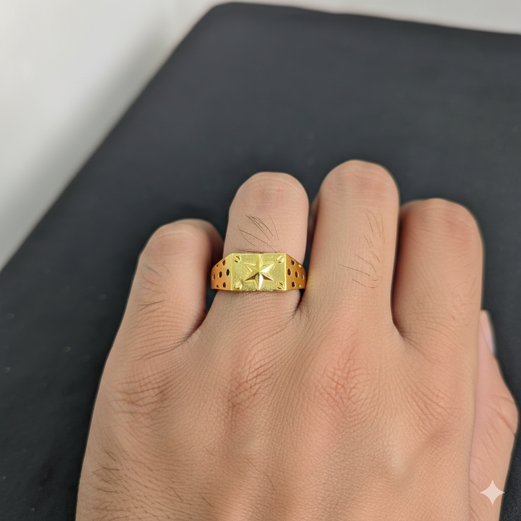 GENTS RING- TRJ (SIZE:21) WGT: 0.990 GM APPROX BIS CERTIFIED HUID HALLMARK 9KT GOLD FINGER RING FOR MEN 1 PIECE.