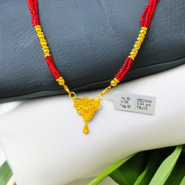 TRJ WGT: 0.840 GM APPROX 22KT HUID HALLMARK GOLD PENDANT MANGALSUTRA 1 PIECE WITH TASSEL.