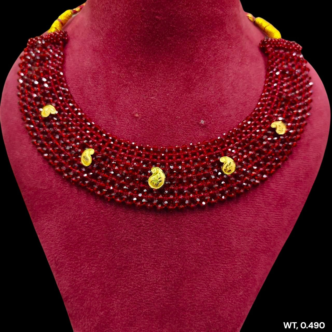 GOLD MOTI HAR- (WGT: 0.490 GM APPROX) HUID HALLMARK 375 9KT GOLD CRYSTAL CHATAI NECKLACE 1 PIECE WITH ADJUSTABLE TASSE.