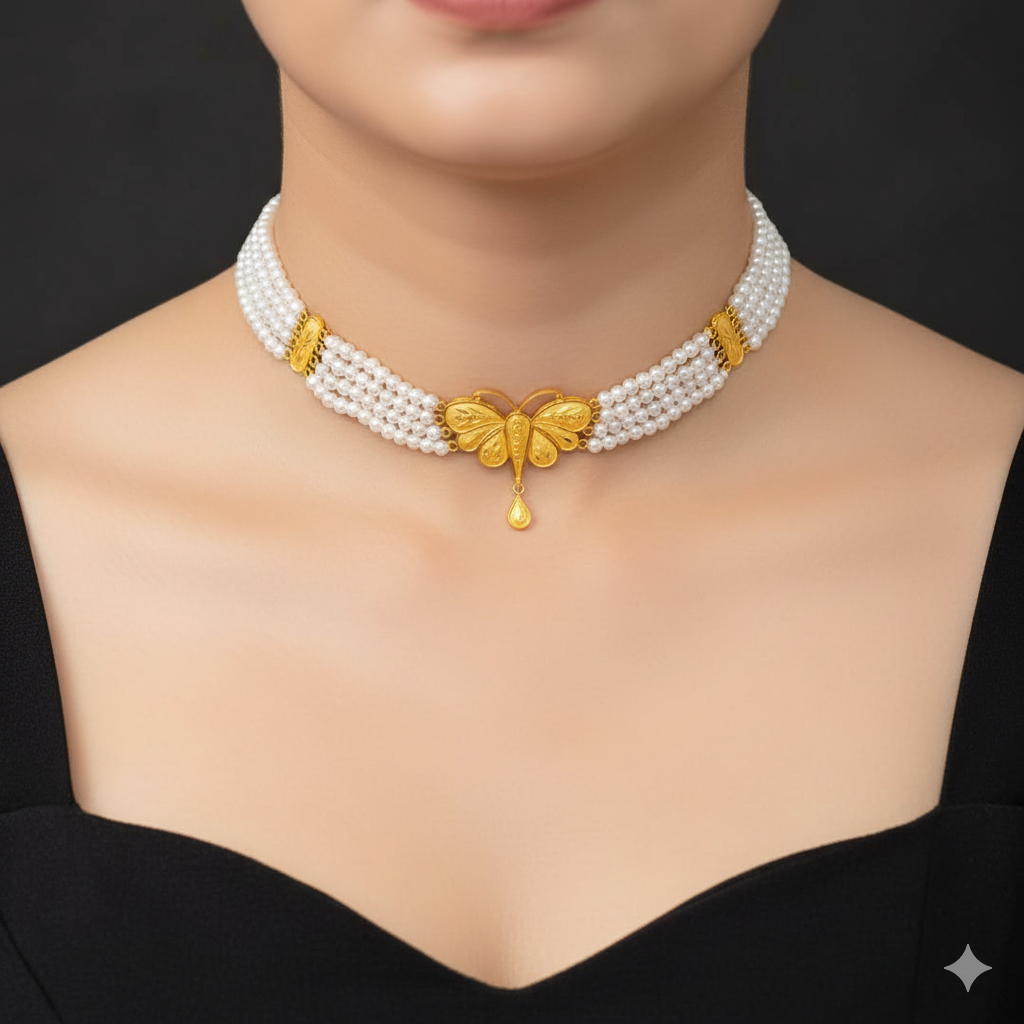 (GMC) CERTIFIED BIS HUID HALLMARK 916 22KT GOLD MOTI CHOKER 1 PIECE (WGT:1.980 GM) WITH ADJUSTABLE TASSEL FOR GIFT IN MARRIAGE.