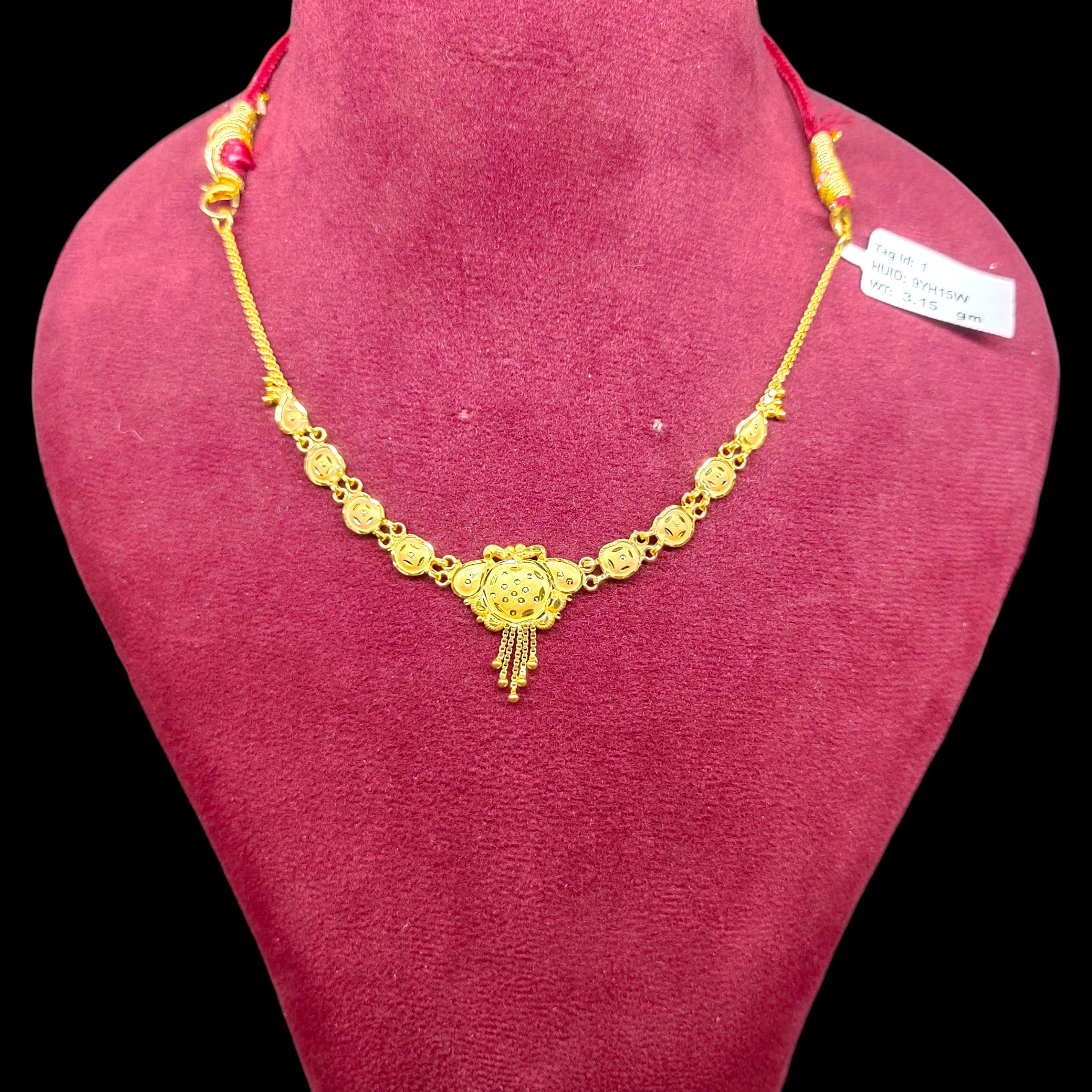 GOLD NECKLACE-(WGT: 3.150 GM APPROX) BIS CERTIFIED HUID HALLMARK 375 9KT GOLD NECKLACE 1 PIECE FOR WOMEN WITH FREE ADJUSTABLE TASSEL.