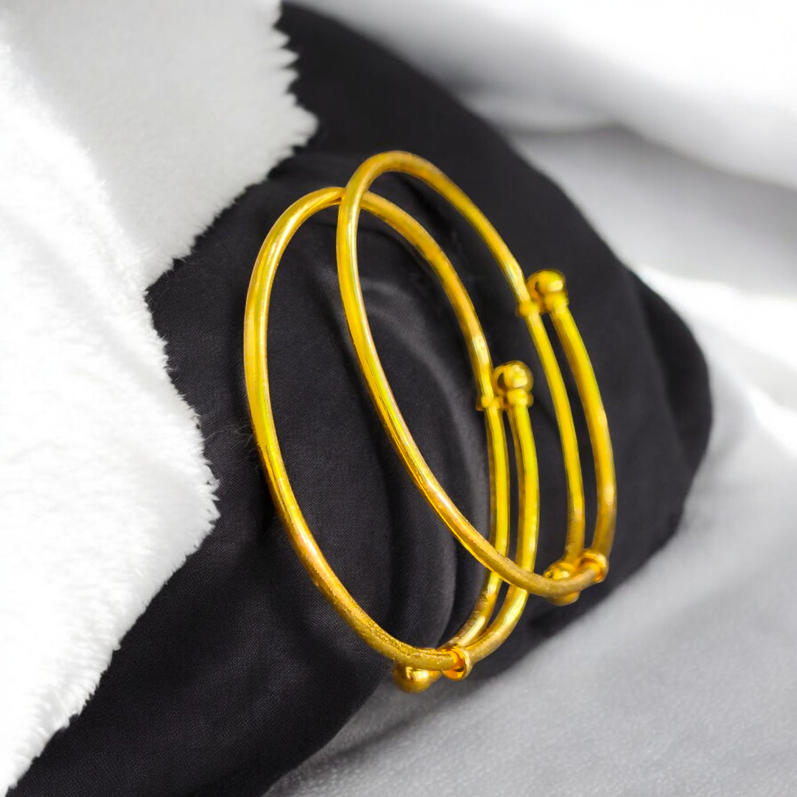 BABY JEWELLERY- BIS CERTIFIED HUID HALLMARK 916 22KT GOLD BABY BANGLE 1 PAIR (ADJUSTABLE SIZE) FROM NEW BORN TO 2 YEARS (FOR RICE CEREMONY & BIRTHDAY).