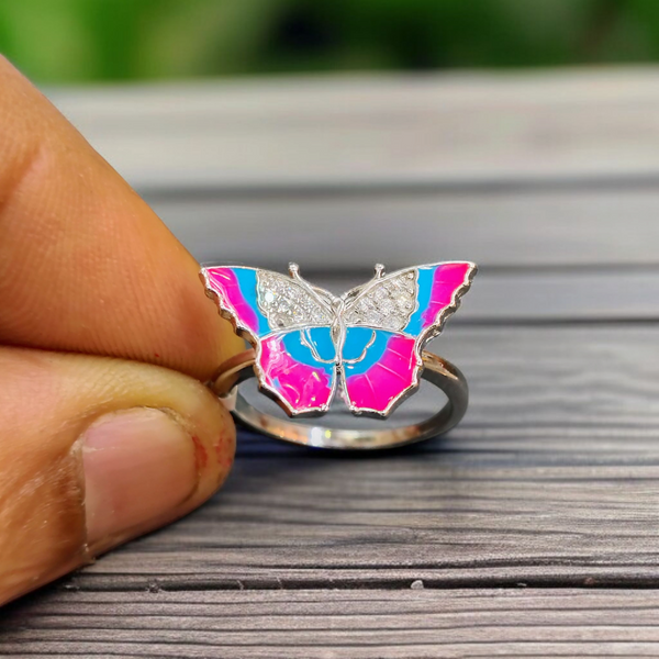 (GREAT FREEDOM SALE) RAJLAXMI HALLMARK 925 SILVER FINGER BUTTERFLY MINAKARI DESIGN RING 1 PIECE FOR WOMEN FOR REGULAR USE - BEST FOR GIFTING (SOLD ON MRP)