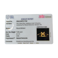 RAJLAXMI DIAMOND JEWELLERY (SIZE:12) - WGT: 1.590 GM - NATURAL DIAMOND (0.09 CENT) HUID HALLMARK 18KT DIAMOND FINGER RING FOR WOMEN WITH CERTIFICATE OF AUTHENTICITY BY ZORBA (DESIGN NO: LRAP3754).