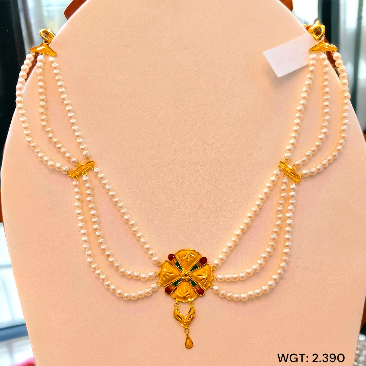 TRJ WGT: 1.820 GM APPROX 22KT HUID HALLMARK GOLD MOTI NECKLACE 1 PIECE WITH ADJUSTABLE TASSEL.