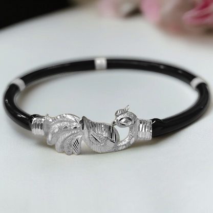 TRJ BLACK PEACOCK DESIGN 925 ORIGINAL SILVER NOA BANGLES FOR WOMEN 1 PIECE - SOLD AS MRP BY RAJLAXMI.