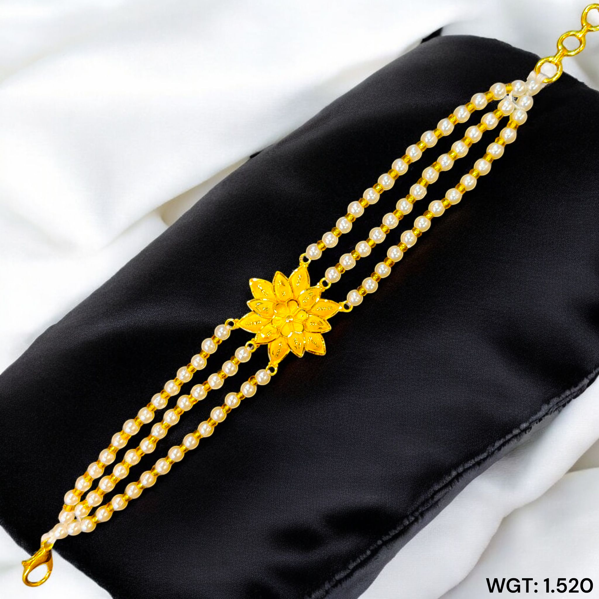 (GMW) RAJLAXMI WGT: 1.520 GM APPROX HUID HALLMARK 916 22KT GOLD MANTASHA WITH PEARL CHAIN FOR WOMEN.